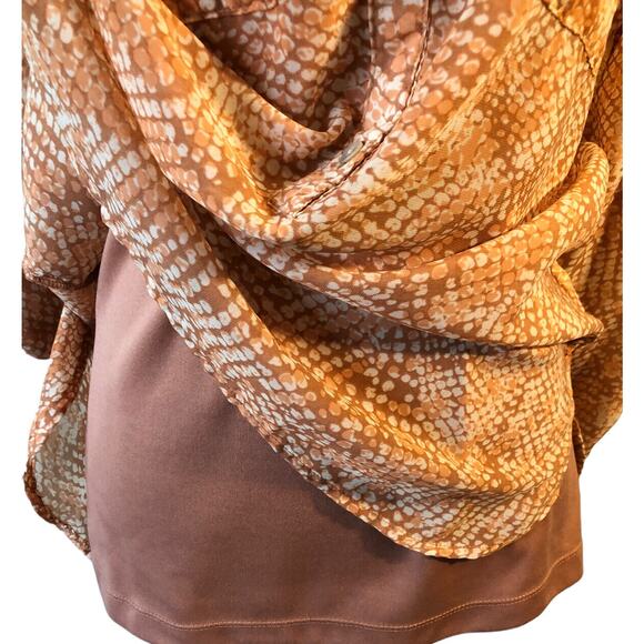 Womens Tunic Blouse Sz M Semi Sheer Peach Animal Print Camisole Roll Tab Sleeves - Picture 6 of 11